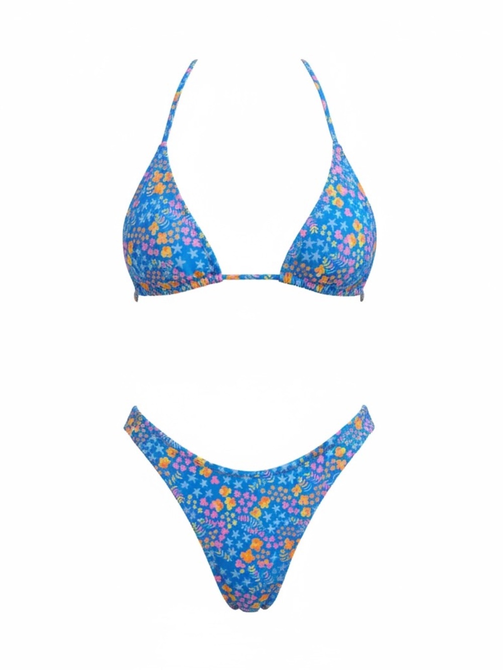 Bright Blue Floral Halter Bikini Set